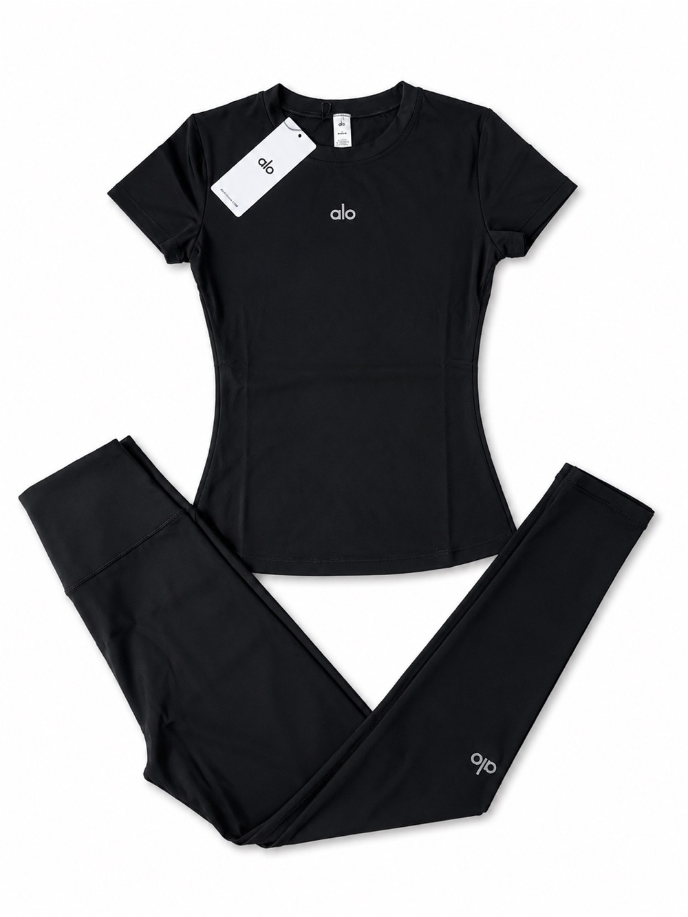 ALO Yoga Black Short-Sleeve Performance Tee & Leggings Set